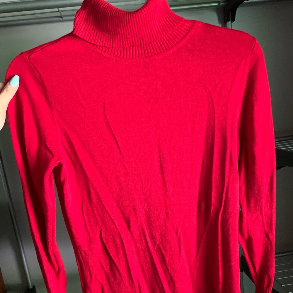 Red turtleneck sweater